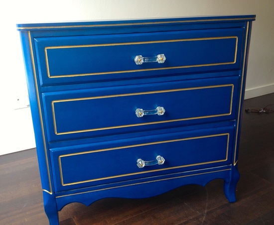 painted blue and gold 3 drawer dresser