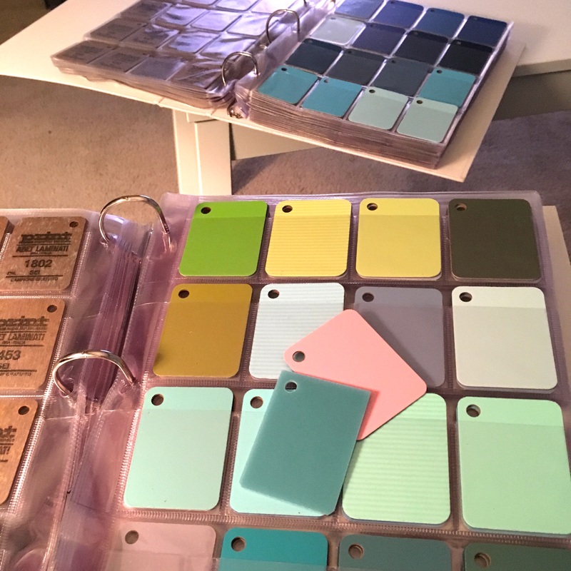 Colorful laminate samples transformed into lighting fixture