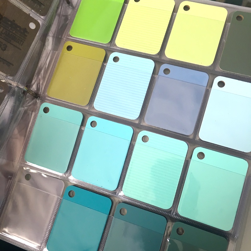 Colorful laminate samples transformed into custom lighting fixture