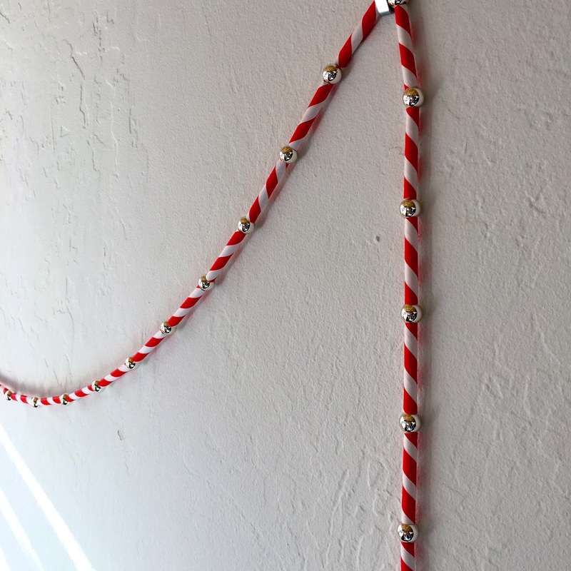 Red and white garland with silver beads