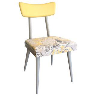 Painted Yellow and grey paisley print upholstered chair