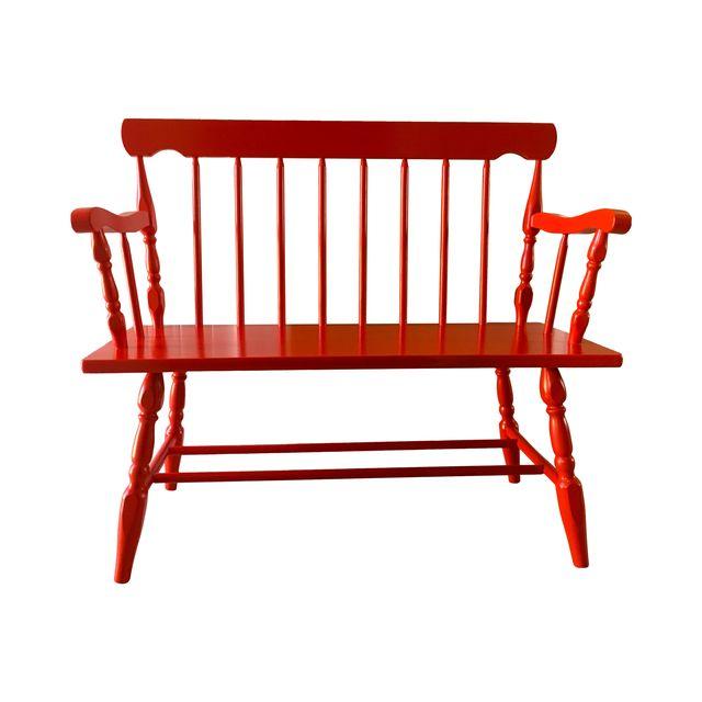 Painted fire engine red wood spindle bench