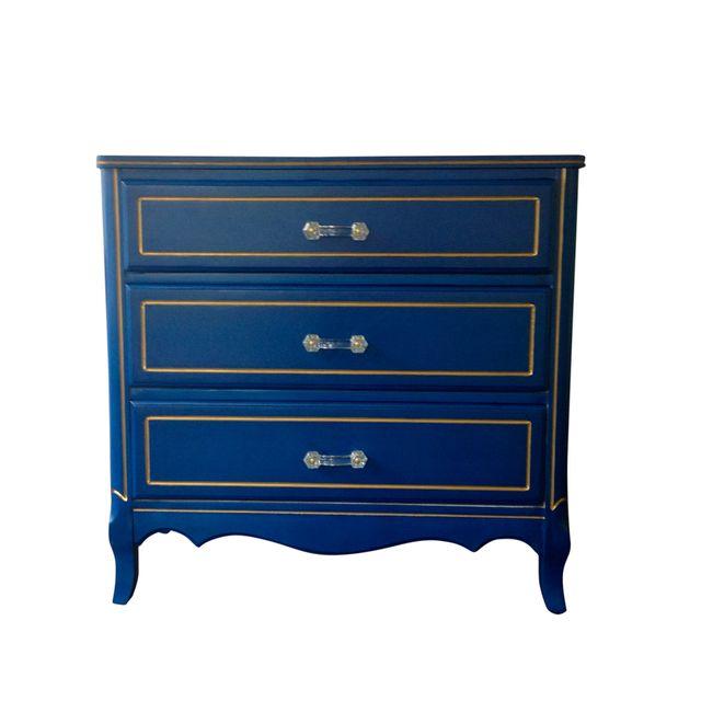 Vintage painted blue and gold three drawer dresser