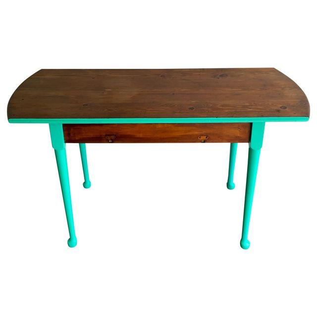 Painted two (2) tone wood and teal console table
