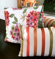 handmade floral and stripe pillow
