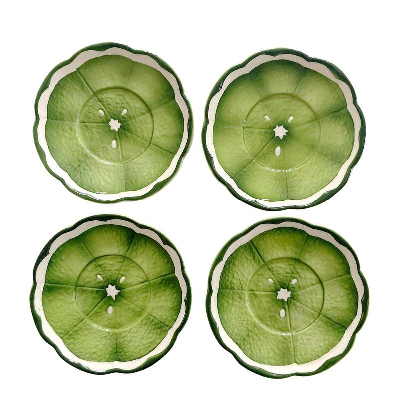 Set a fun Summer table with these Lenwile Ardalt Artware Japan lime citrus saucer plates, set of 4. Marked 6640/B
