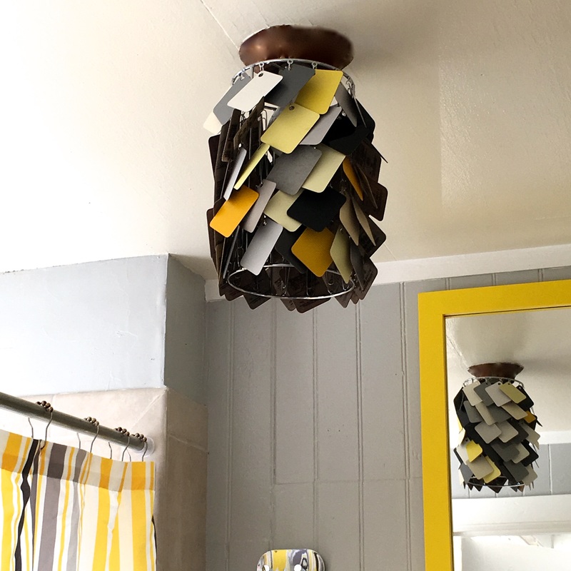 DIY bathroom makeover, freshen with new paint, update with handmade light fixture