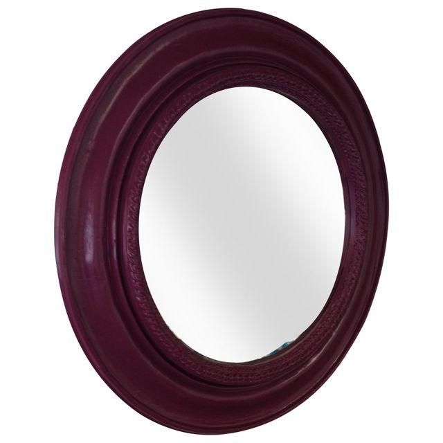 large round plum painted mirror
