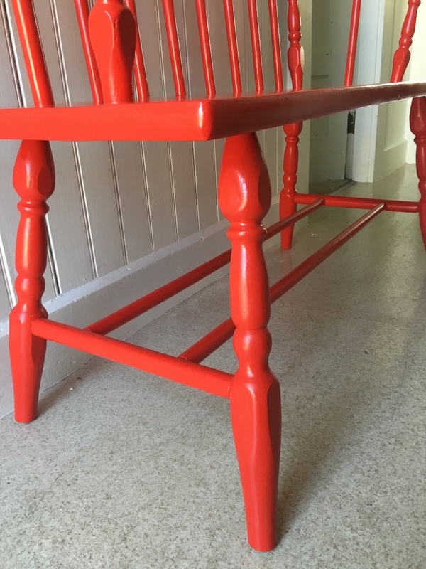 Red Painted Wood Bench Makeover