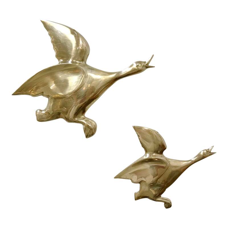 A pair of brass flying birds wall art. Large Goose: 10