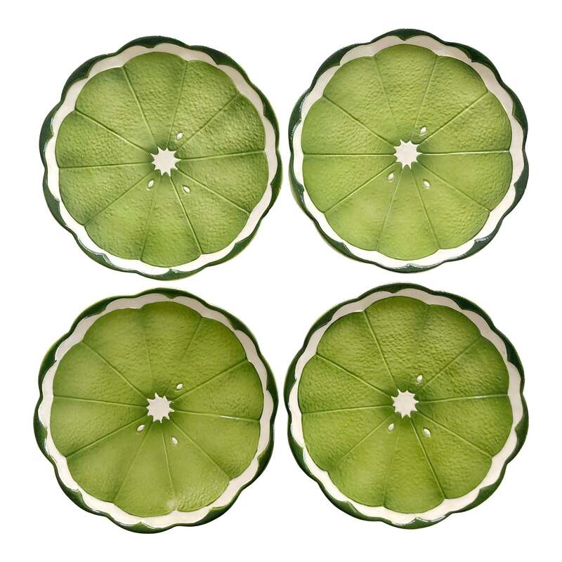 Set a fun Summer table with these Lenwile Ardalt Artware Japan lime citrus dinner plates, set of 4. Marked 6646/B