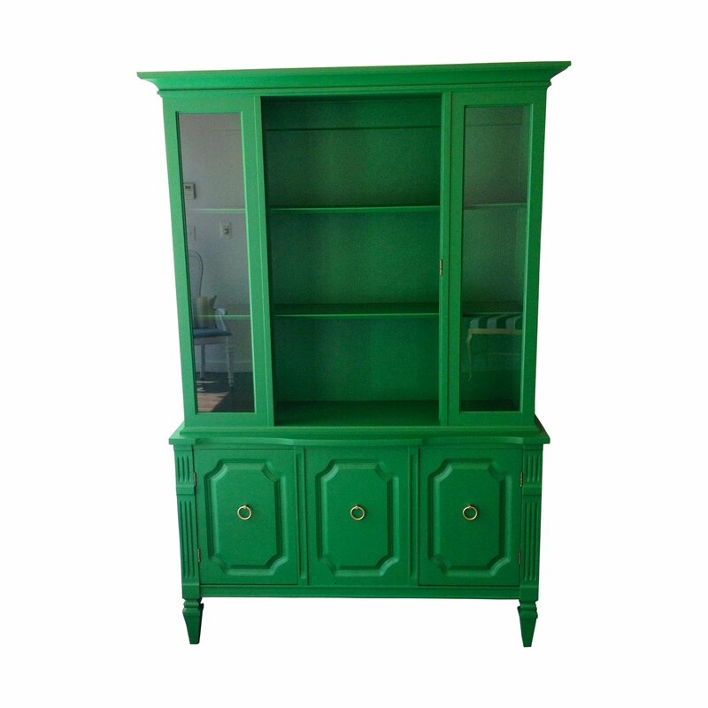 Painted Kelly green vintage china cabinet